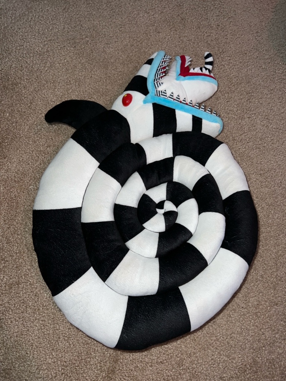 Black & White Spiral Plush Snake Cushion